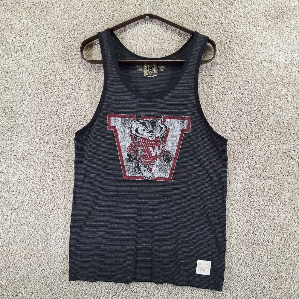 Retro Brand Tank Top Mens Medium Black Wisconsin Badgers Bucky Sporty Football